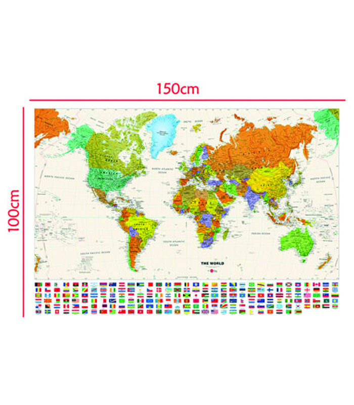 H8K-8-1 World Map with Flags Large Poster Wall Decor Home Office Educational P28 - Image 1