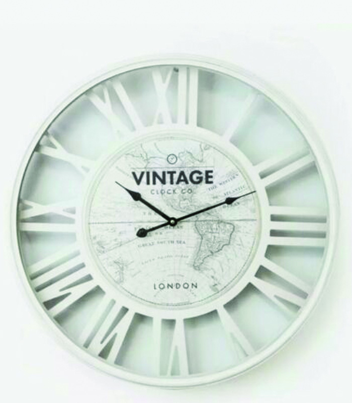 clock-4-1 SALE Large 60cm White Vintage World Map Wall Clock Retro Chic Home Lounge - Image 1