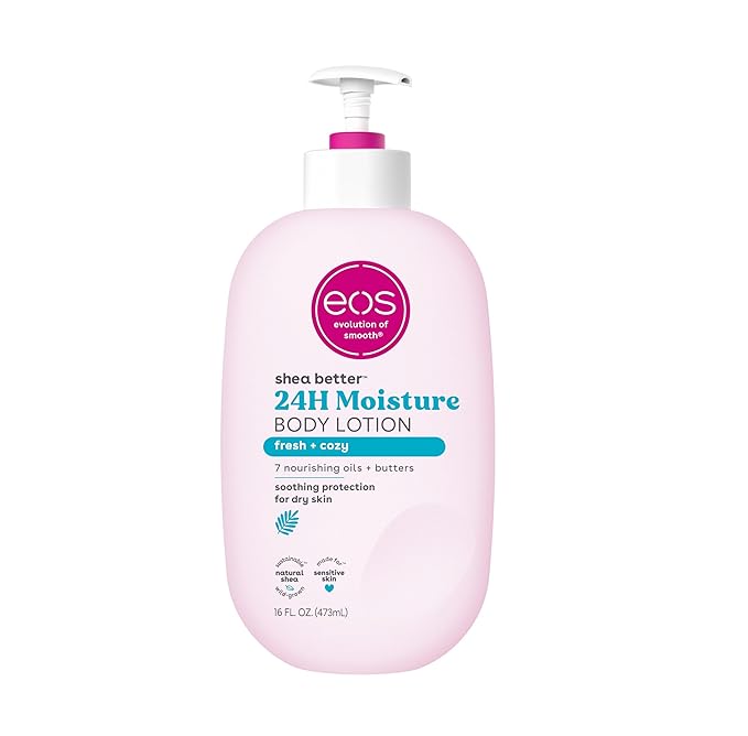e eos Shea Better Body Lotion- Fresh & Cozy, 24-Hour Moisture Skin Care, Lightweight & Non-Greasy, Made with Natural Shea, Vegan, 16 Fl Oz (Pack of 1) - Image 1