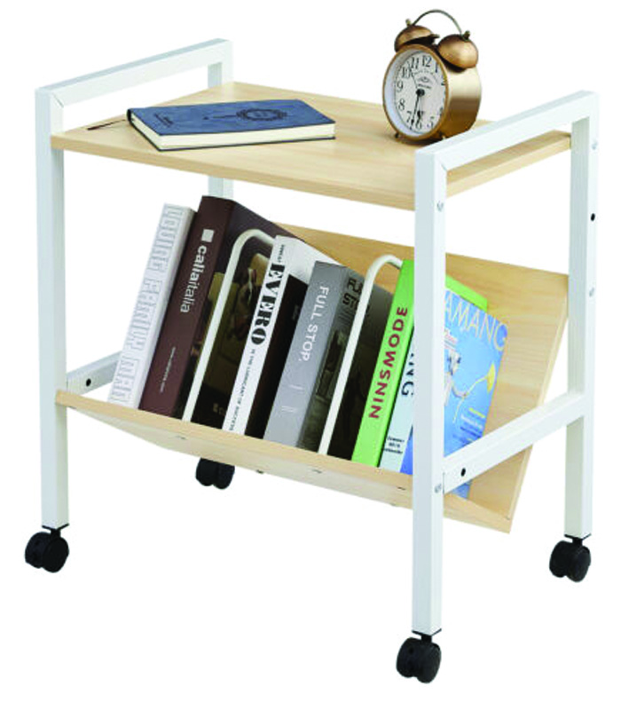 furniture-3-1 Modern Side Coffee End Table w Customizable Undershelf Bookends & Castors Birch - Image 1