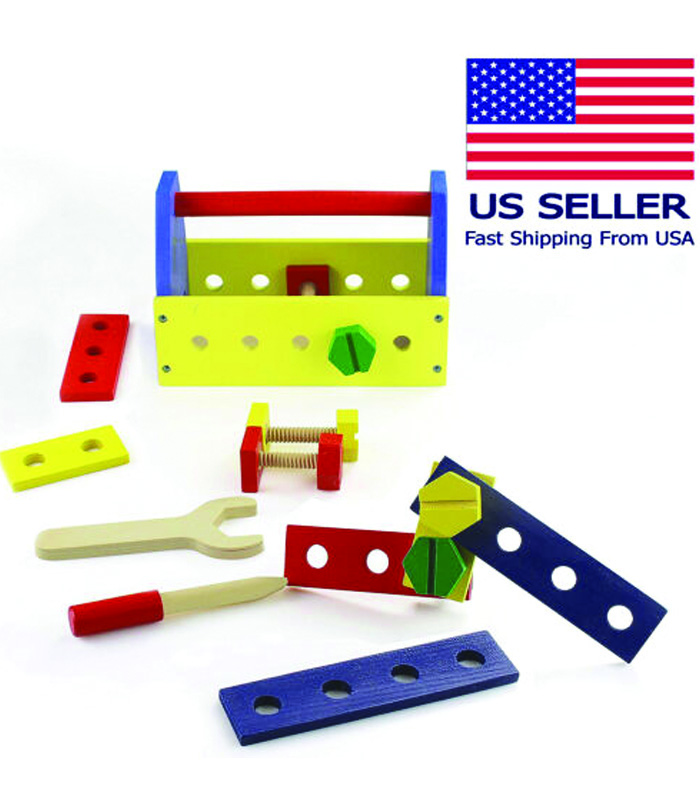 toys-7-1 Montessori Wood Tool Box Toy Set for Toddlers, Construction Kit, 14 pieces + box - Image 1
